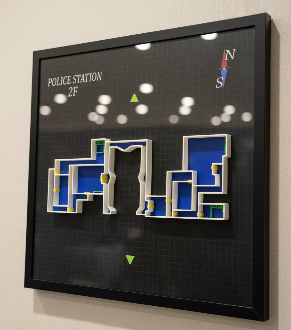 3D Printed Resident Evil 2 Police Station Map Diorama: Gamer Wall Art