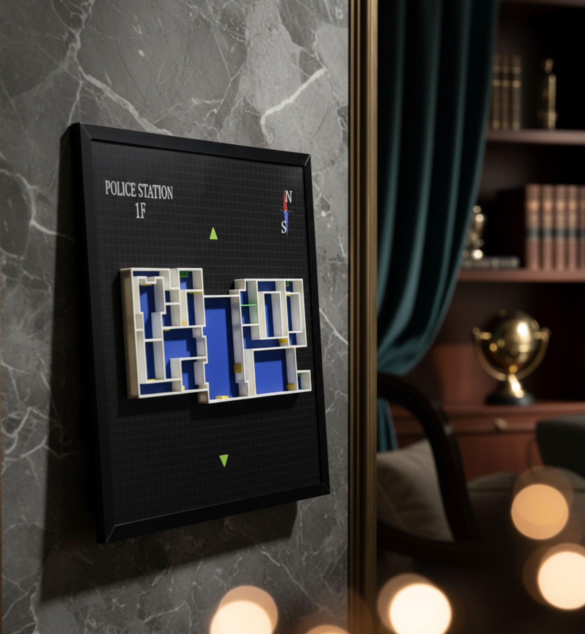 Resident Evil 2 Police Station 1F Map: 3D Printed Diorama Wall Art