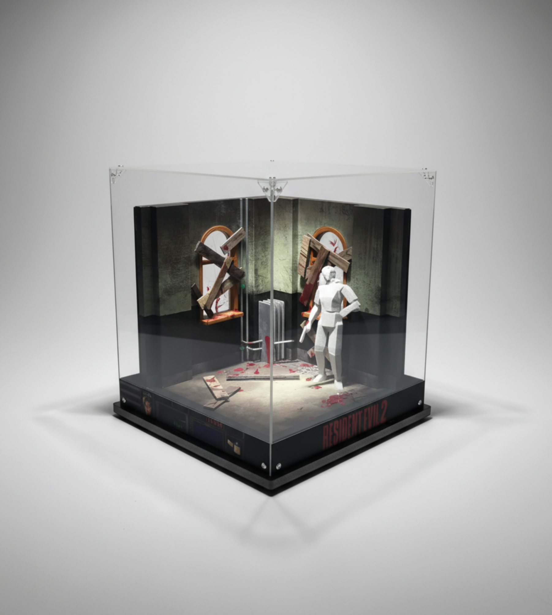 Resident Evil 2 Diorama | RPD West Wing Corridor Scene After Licker | 3D Printed Display in Acrylic Case