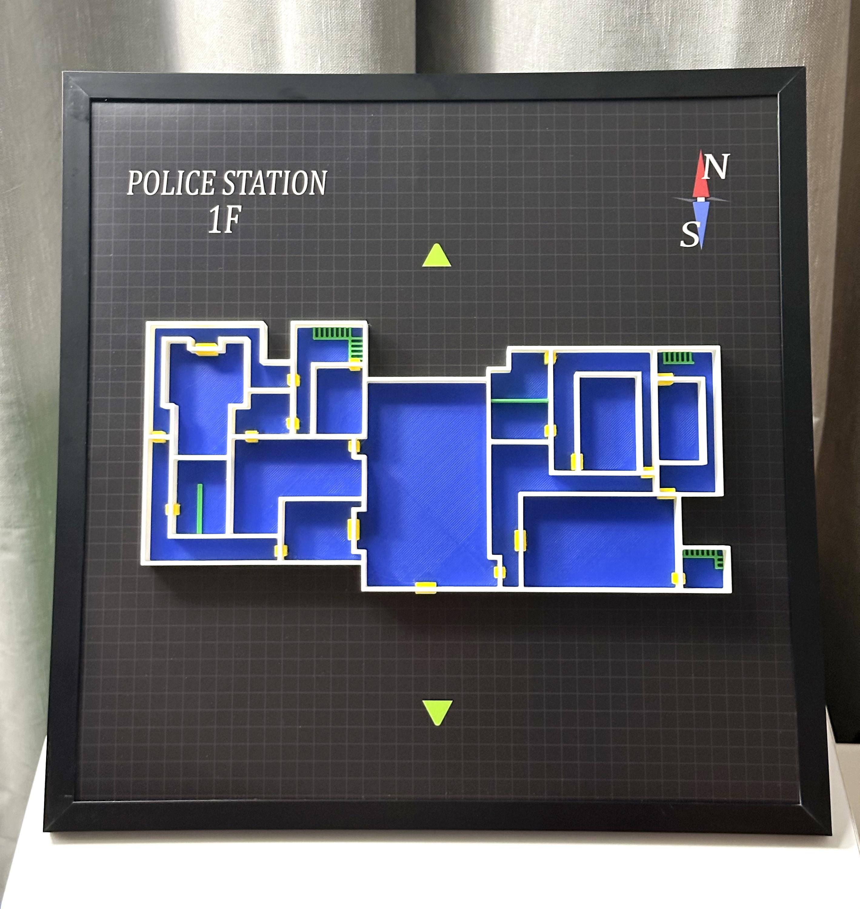 Resident Evil 2 Police Station 1F Map: 3D Printed Diorama Wall Art