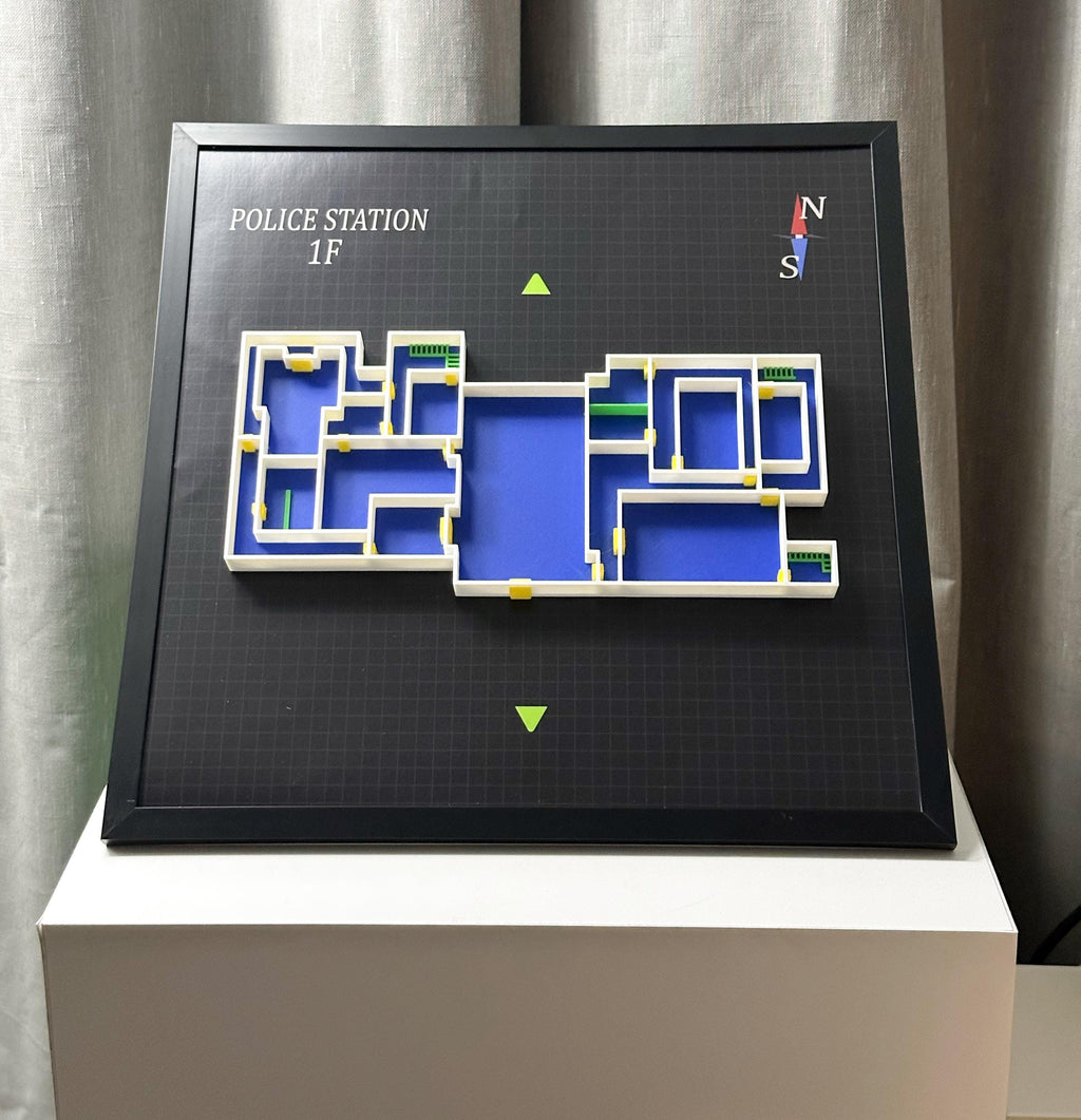 Resident Evil 2 Police Station 1F Map: 3D Printed Diorama Wall Art