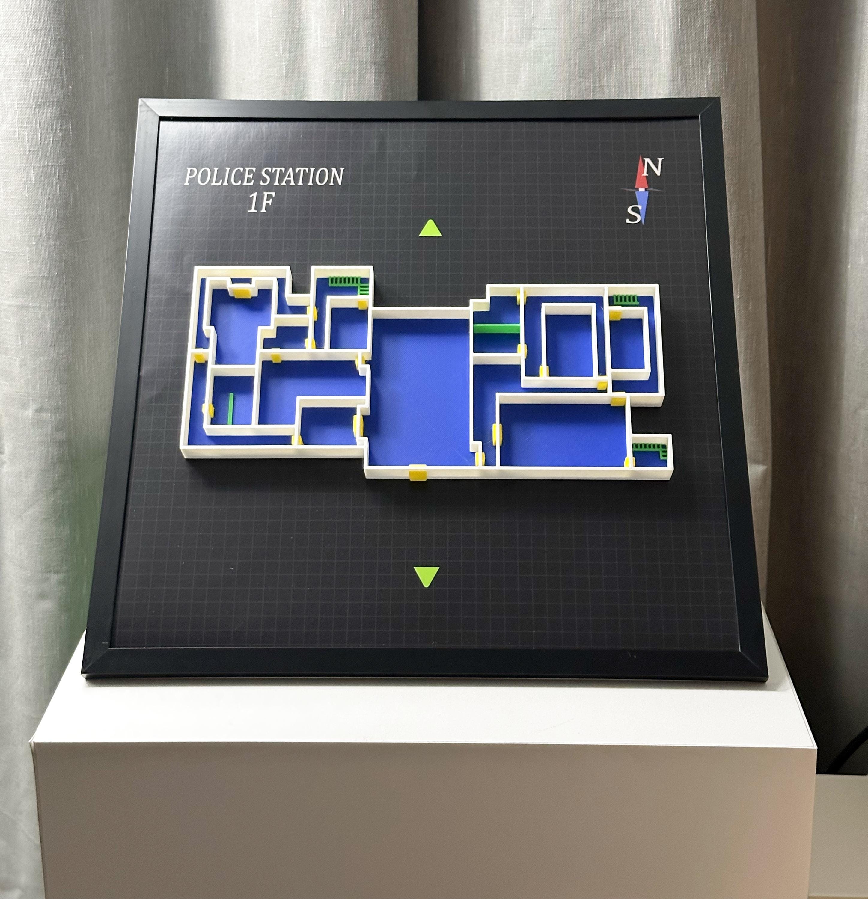 Resident Evil 2 Police Station 1F Map: 3D Printed Diorama Wall Art