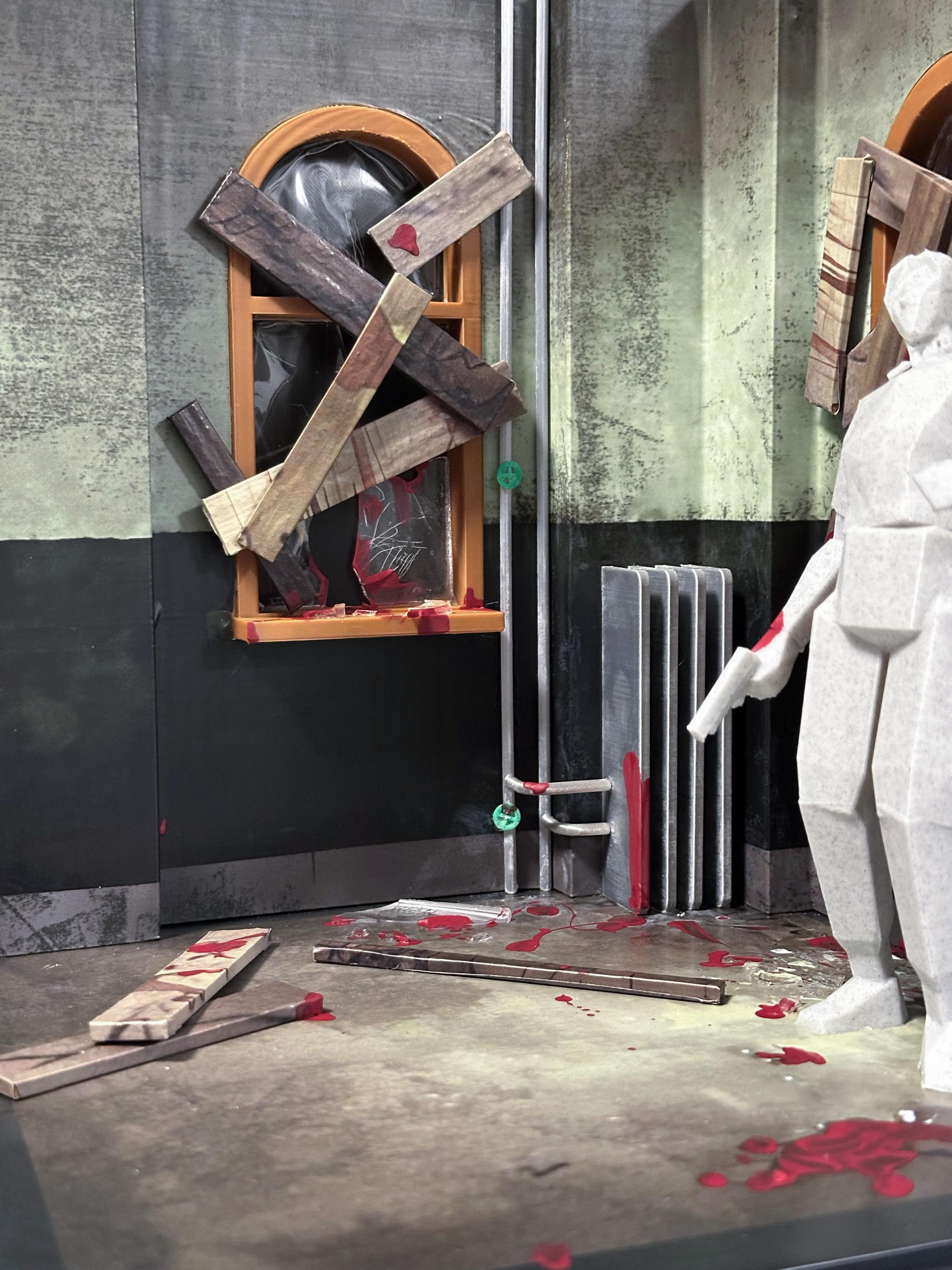 Resident Evil 2 Diorama | RPD West Wing Corridor Scene After Licker | 3D Printed Display in Acrylic Case
