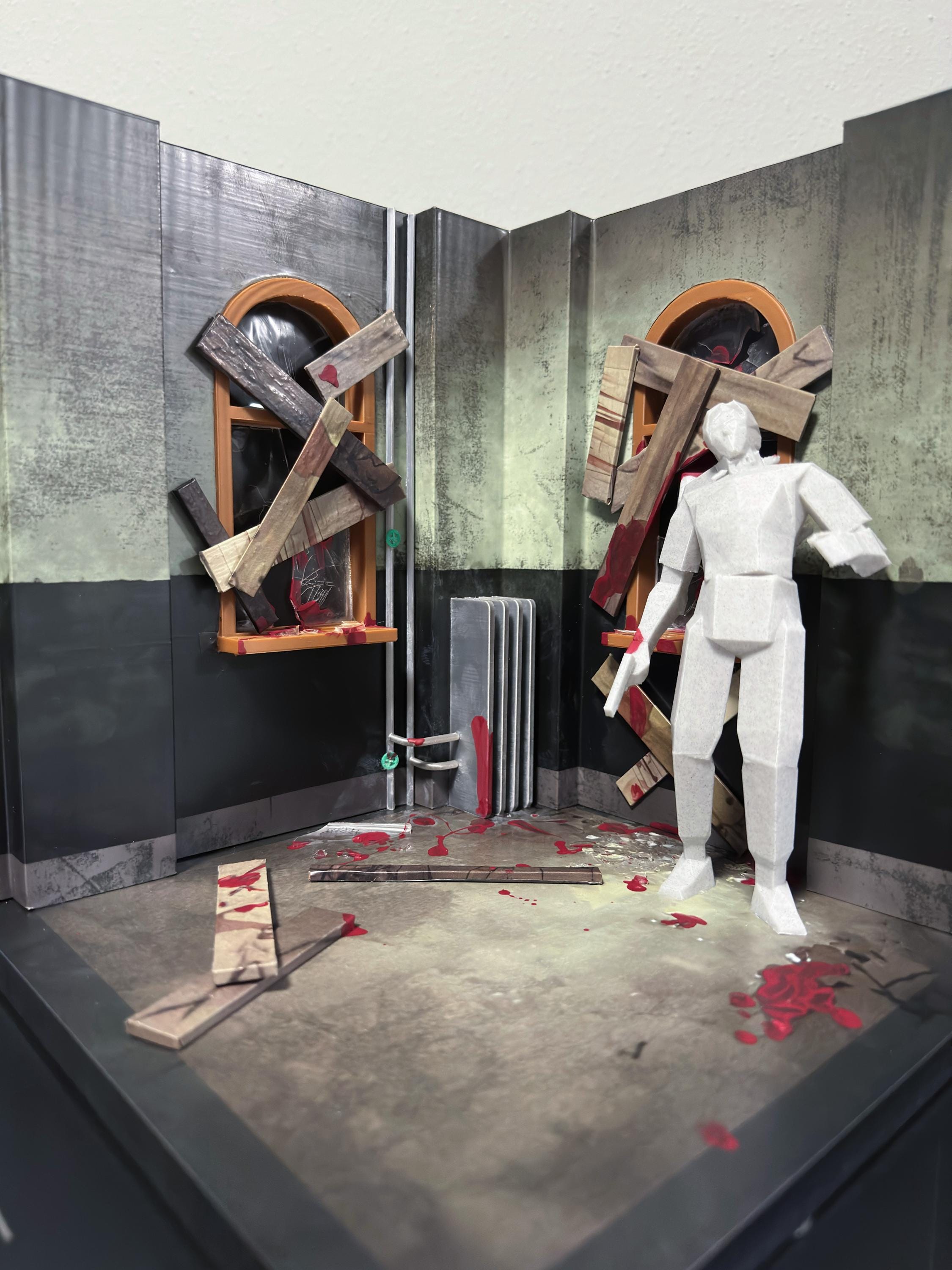 Resident Evil 2 Diorama | RPD West Wing Corridor Scene After Licker | 3D Printed Display in Acrylic Case