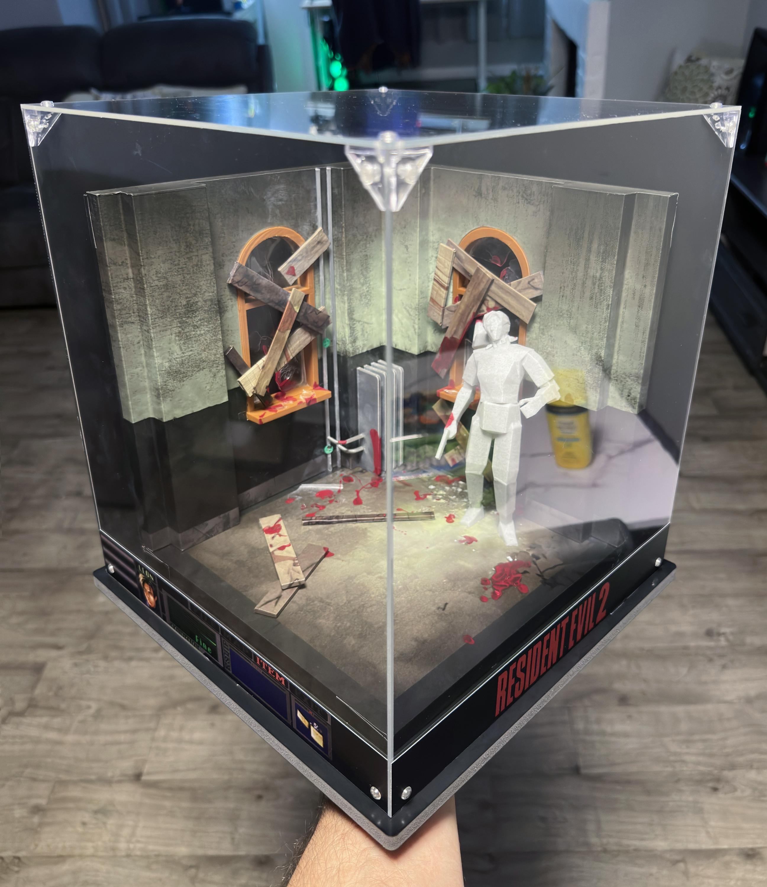 Resident Evil 2 Diorama | RPD West Wing Corridor Scene After Licker | 3D Printed Display in Acrylic Case